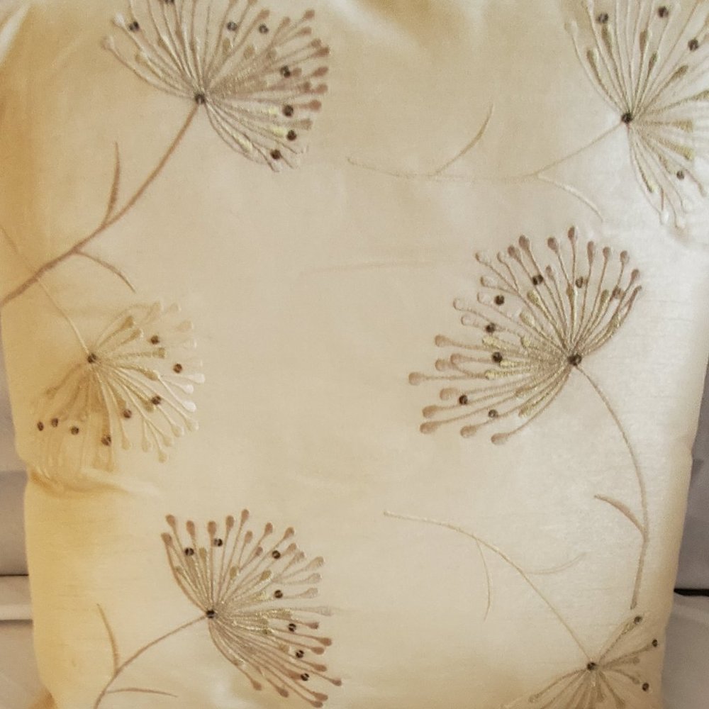 Cream Sliky Taupe and Silver Design Pillow